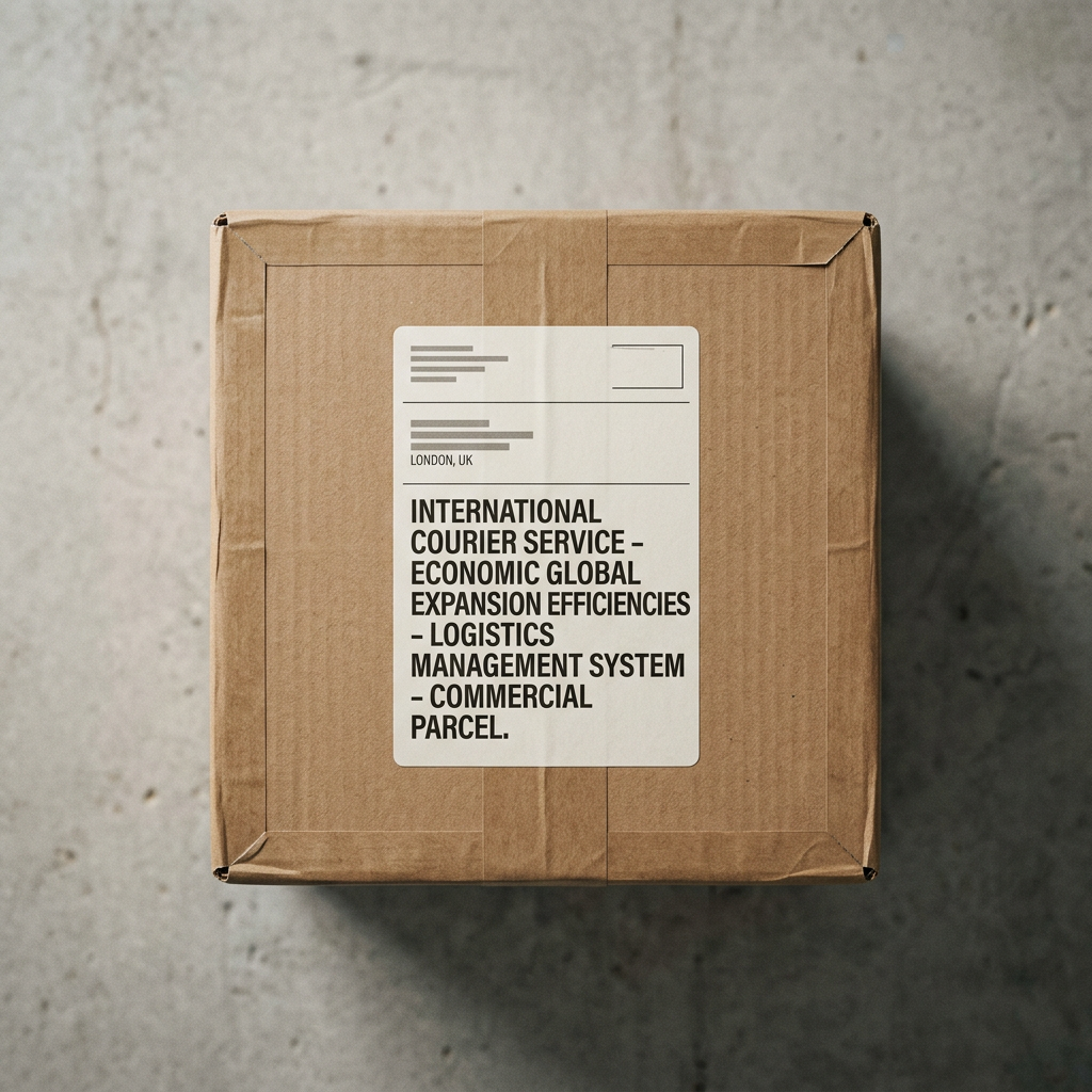 A clear overhead shot of a neatly taped heavy-duty cardboard box with a single shipping label on the top surface, 12-25